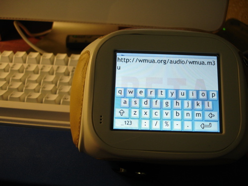 Add a stream URL with the chumby's on-screen keyboard
